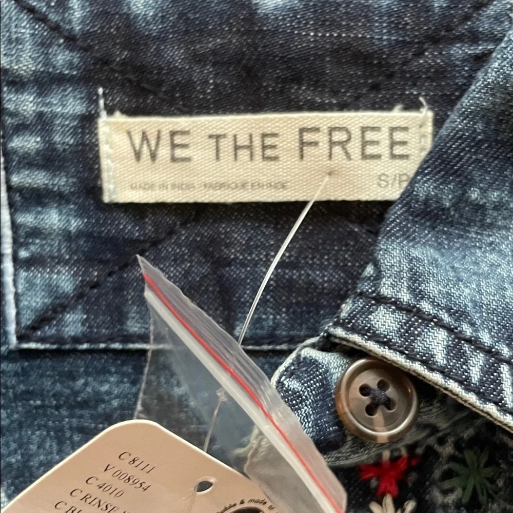 Free People Rainbow 🌈 Embroidered Denim Shirt- SM